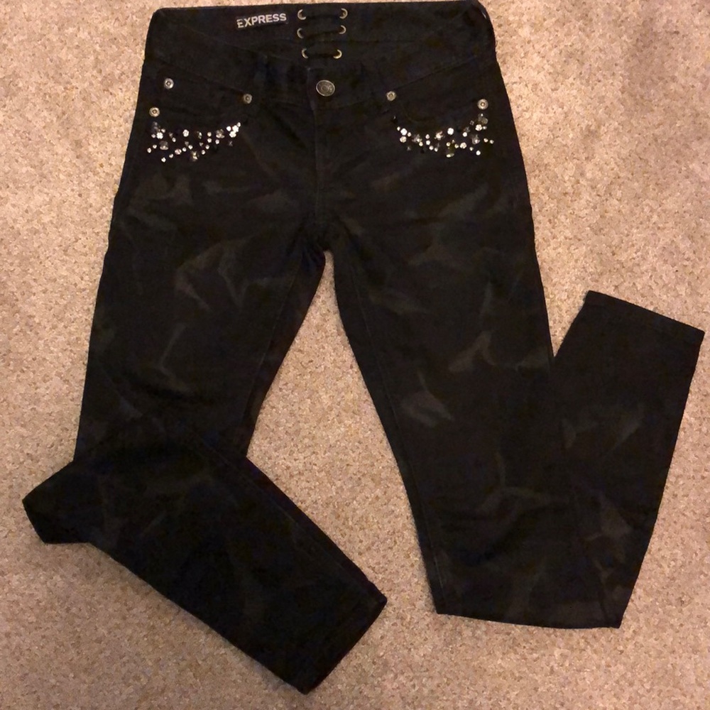 Express black jeans with jeweled detail